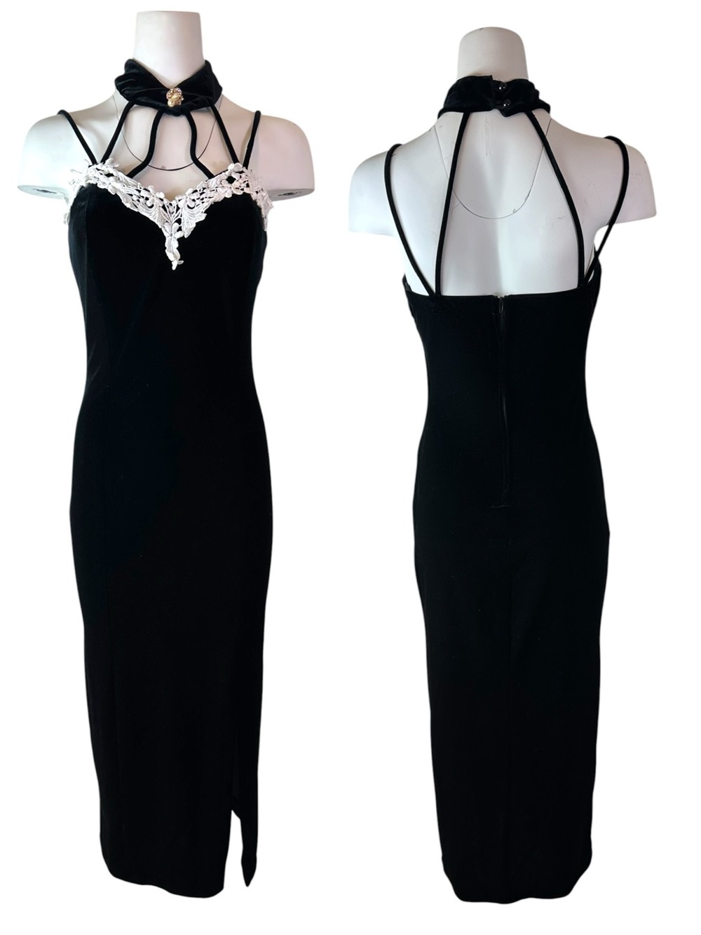 Vintage Dollar USA Black Velvet Choker Neck Dress Medium